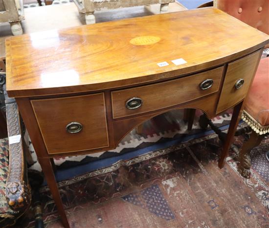 A small George III design inlaid mahogany bow front sideboard W.98cm